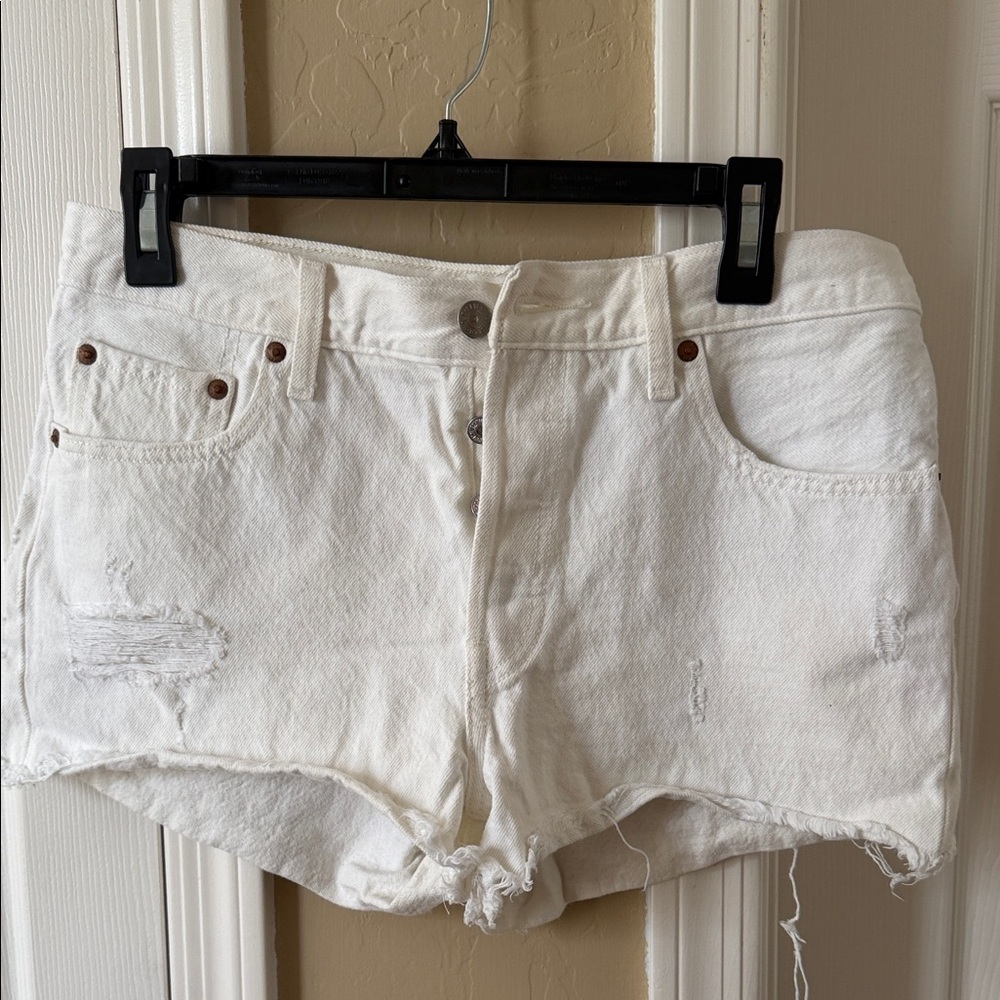 Levi's White Distressed Denim Cutoff Shorts
